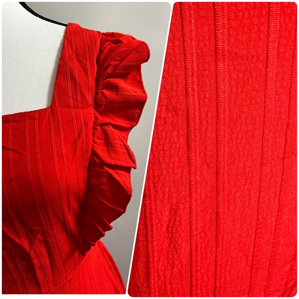 Red Ruffle Square Neck Sleeveless Midi Dress - NWOT - Picture 3 of 6